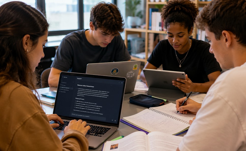 Ferramentas de inteligência artificial ajudam estudantes a consultar informações e fazer atividades durante diferentes etapas da formação — Foto: Gerada pela ia GPT 5.5