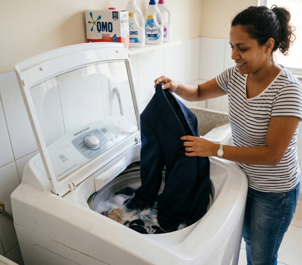 Resíduos de sabão podem manchar roupas, por isso, o enxague extra te ajuda a evitar — Foto: Arte/TechTudo