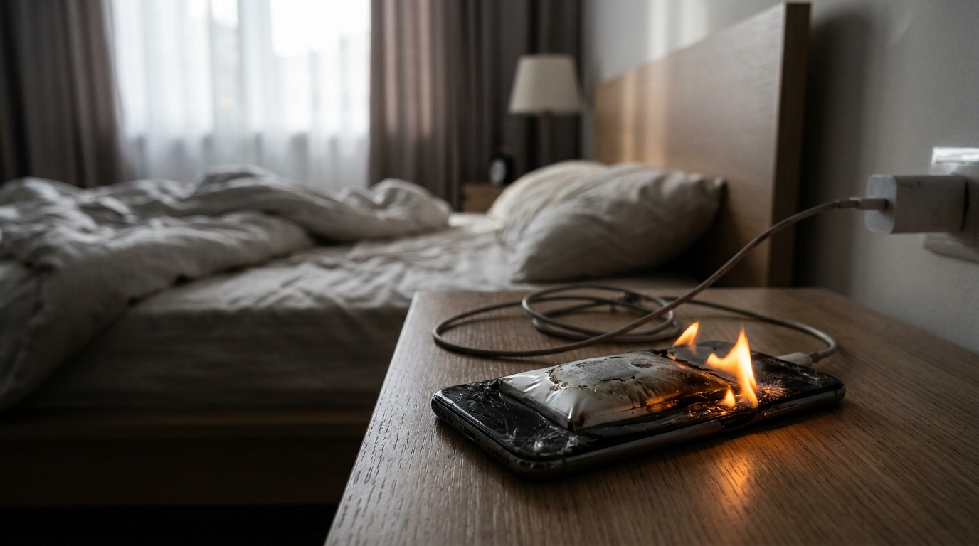Celular carregando à noite: veja por que esse hábito ameaça 263 milhões de celulares no Brasil e preocupa o Corpo de Bombeiros