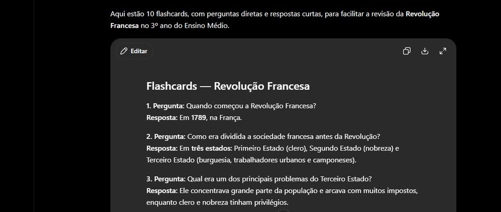 ChatGPT consegue gerar flashcards para o professor sobre o conteúdo da matéria — Foto: Diedrich Bader/TechTudo