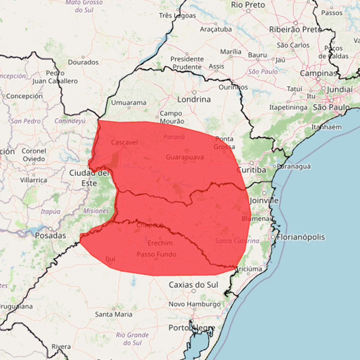 Alerta de grande perigo para tempestade alcança 396 cidades do Paraná