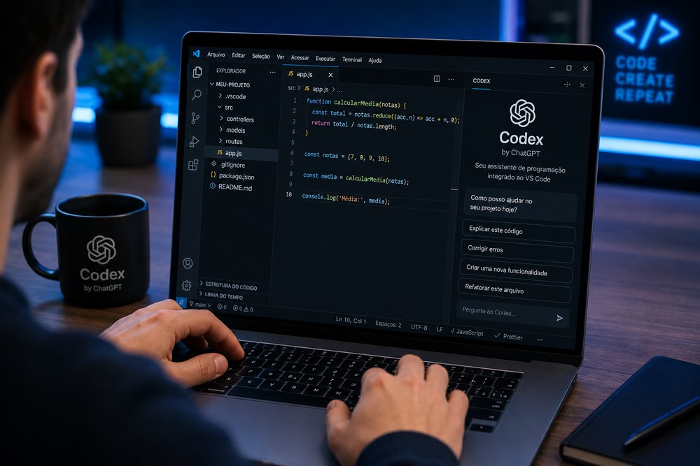 ChatGPT no VS Code permite usar IA diretamente no ambiente para criar, editar e corrigir códigos — Foto: Imagem gerada por IA/OpenAI