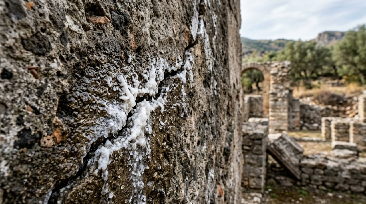Engenheiros analisaram o concreto romano do Panteão, que sustenta a maior cúpula de concreto não armado do mundo há 1.900 anos, e descobriram que ele se conserta sozinho quando racha: a água entra, dissolve grãos de cal e sela a fissura