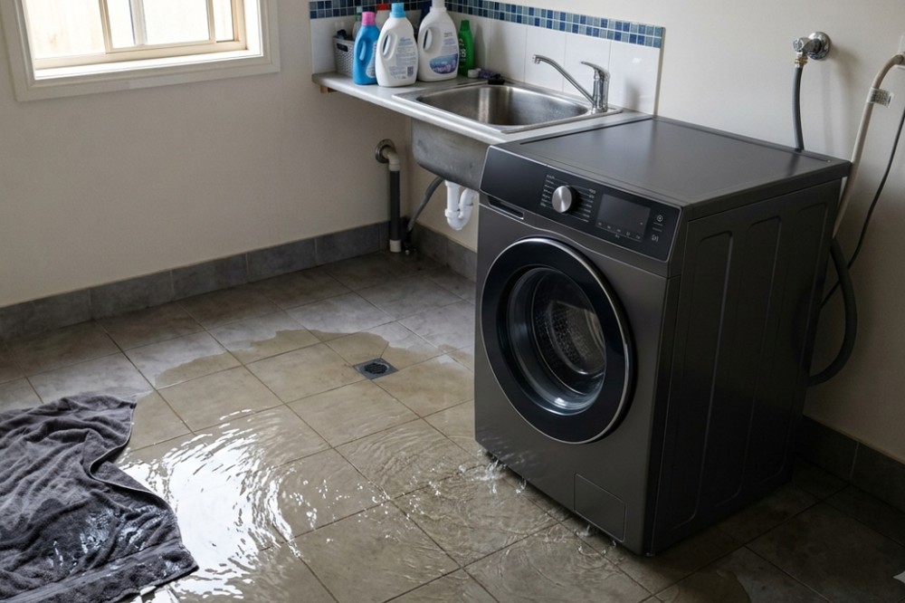 Na maioria dos casos, o vazamento da máquina de lavar deve ser avaliado por um profissional qualificado — Foto: Nano Banana