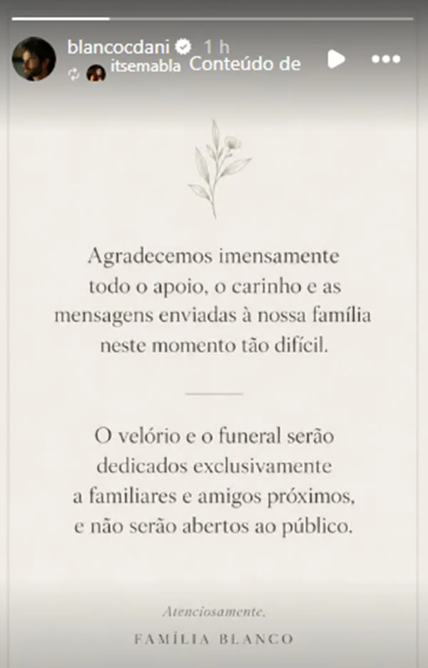 Velório de Lua Blanco será fechado, restrito a familiares e amigos próximos - destaque galeria