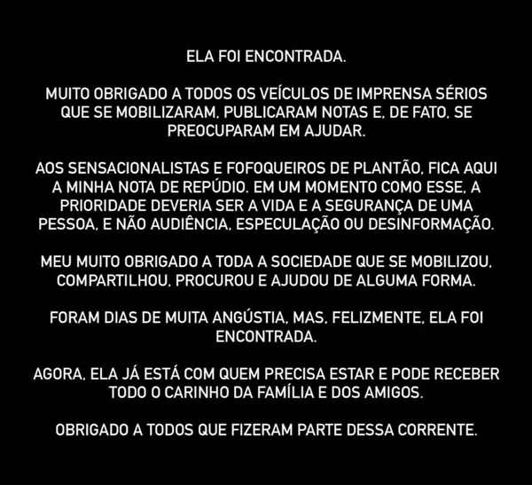 "Muita angústia", diz família de Dandara Couto após modelo voltar para casa